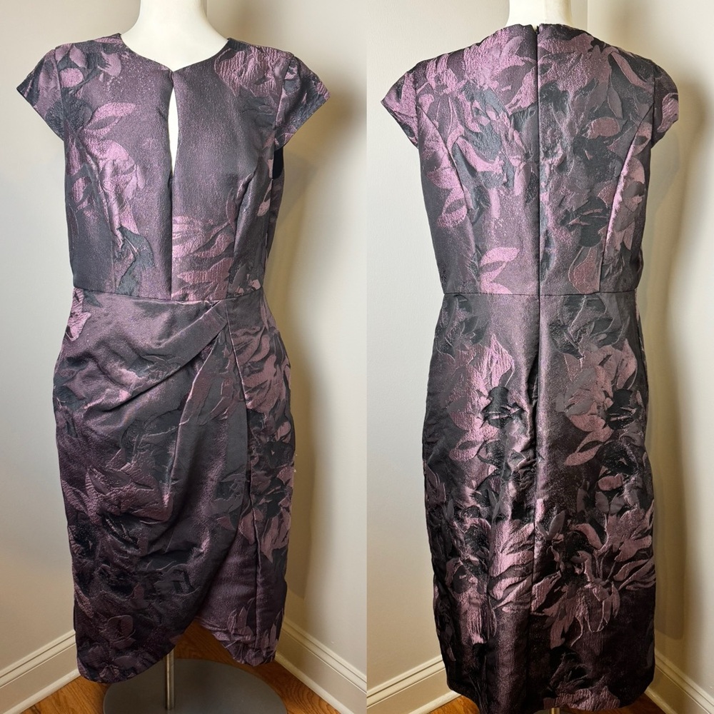 Kay Unger Purple and Gray Floral Midi Dress